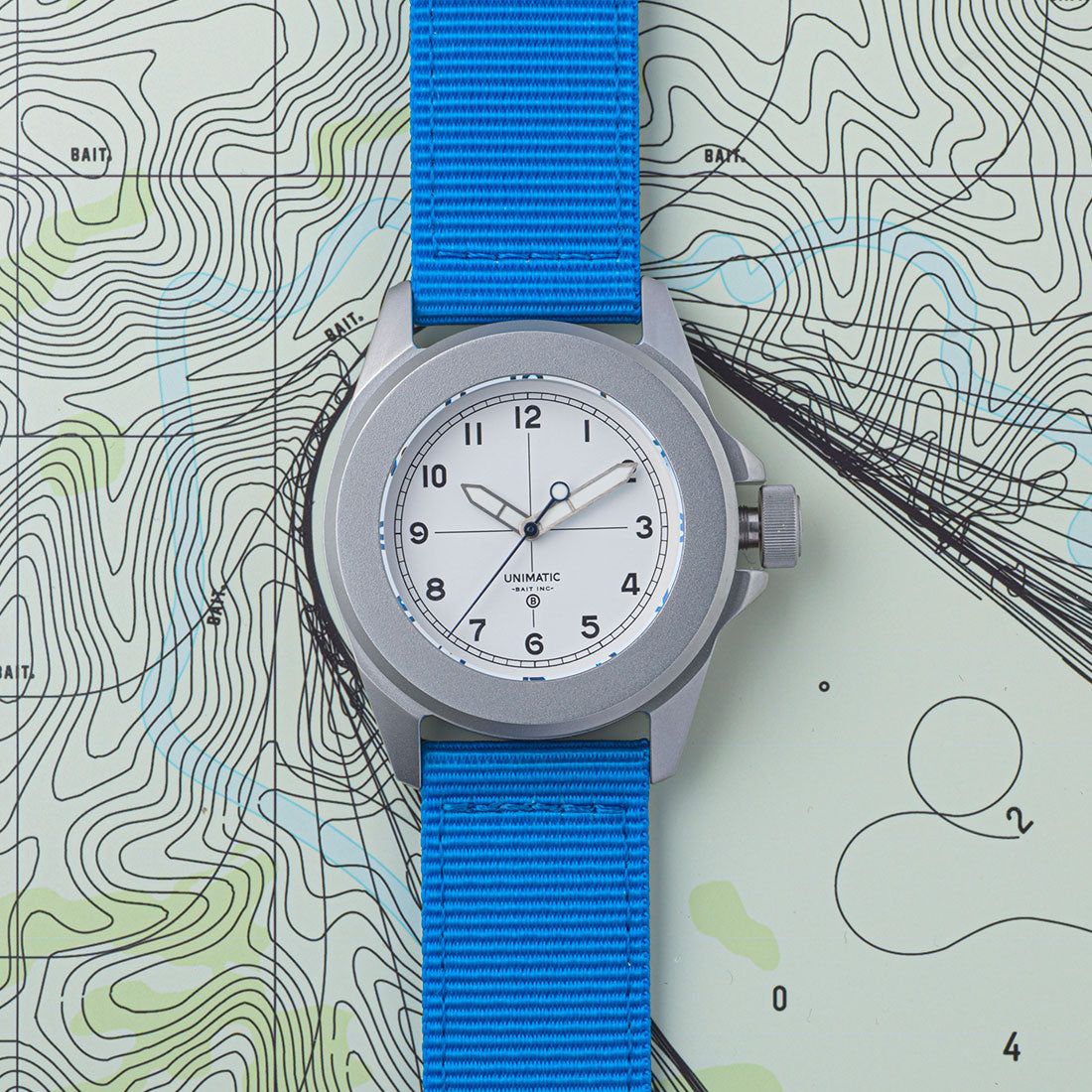 Unimatic x BAIT U4 Military Watch - Limited Edition White of 100 (white / blue)